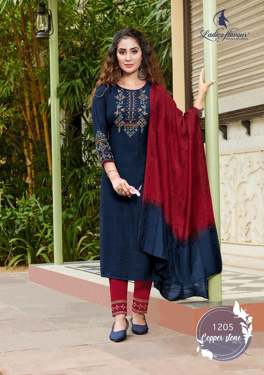 Ladies Flavour Copper Stone 12 Festive Wear Wholesale Readymade Suit Catalog

